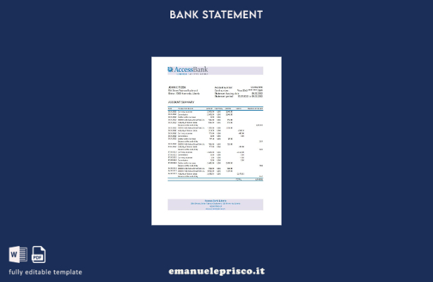 modello Excel di estratto conto bancario in stile verificato Liberia